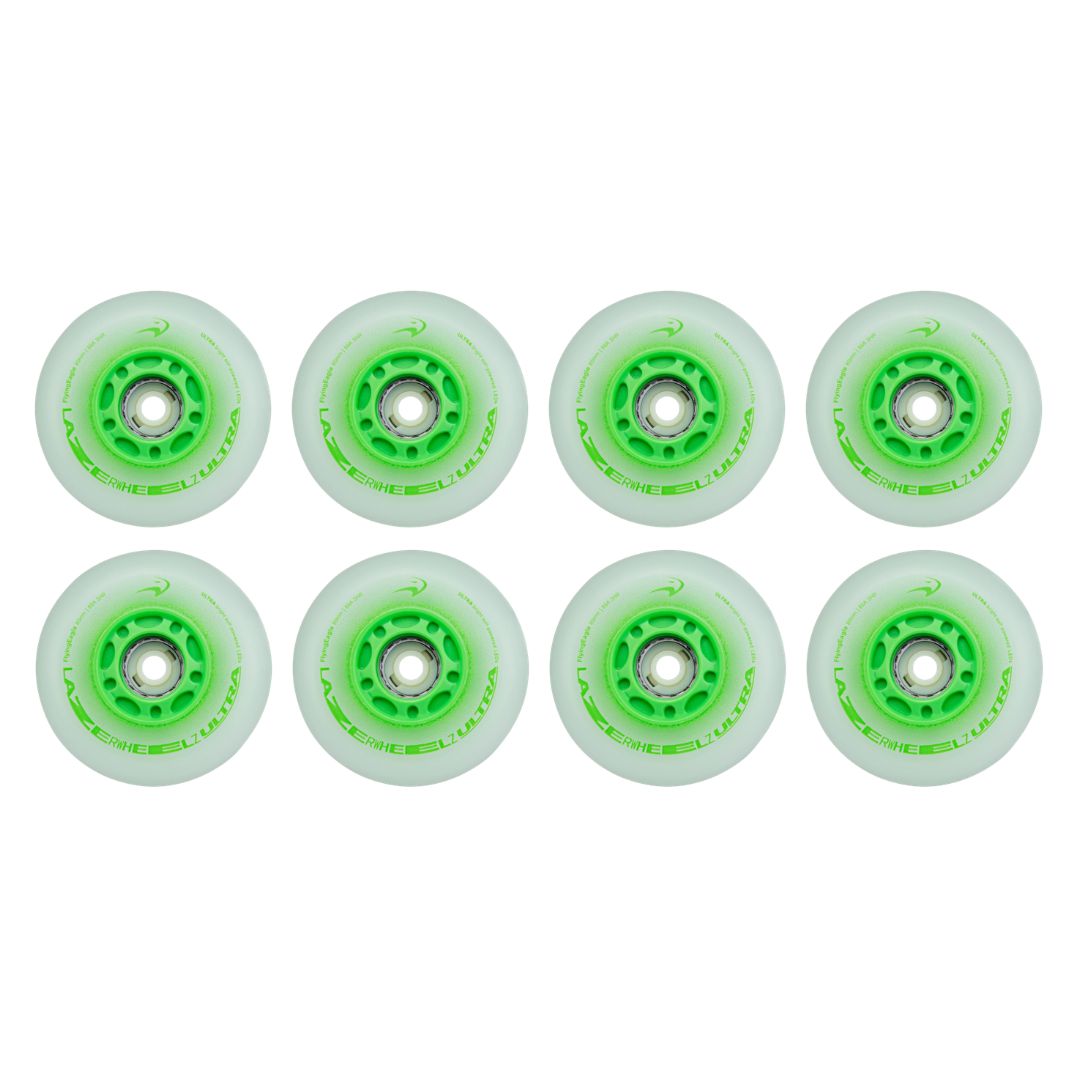 Flying Eagle Light Up LED Ultra Lazer Wheels Inline Wheels 88A Green 8 Pack - Lucky Skates 