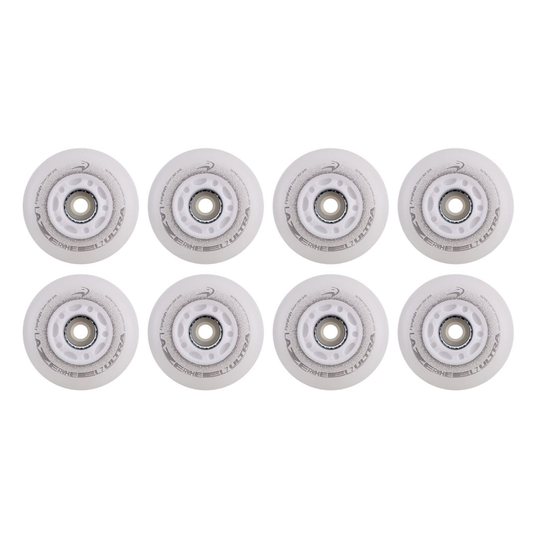 Flying Eagle Light Up LED Lazer Wheels Inline Wheels 88A White 8 Pack - Lucky Skates