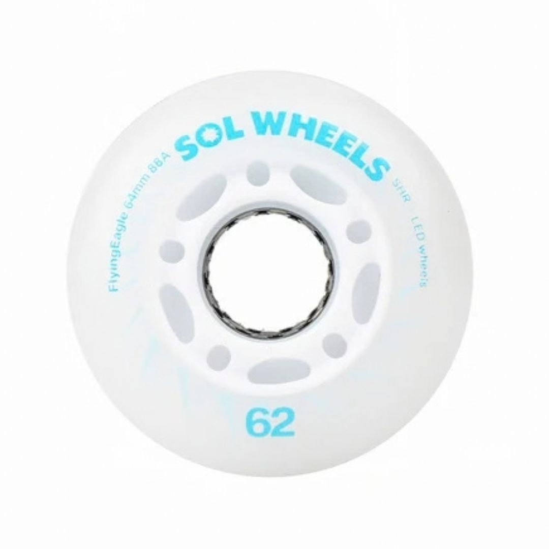 Flying Eagle SOL Light Up Inline Wheels Blue White LED Inline Skate Wheels 62mm 88a - Lucky Skates