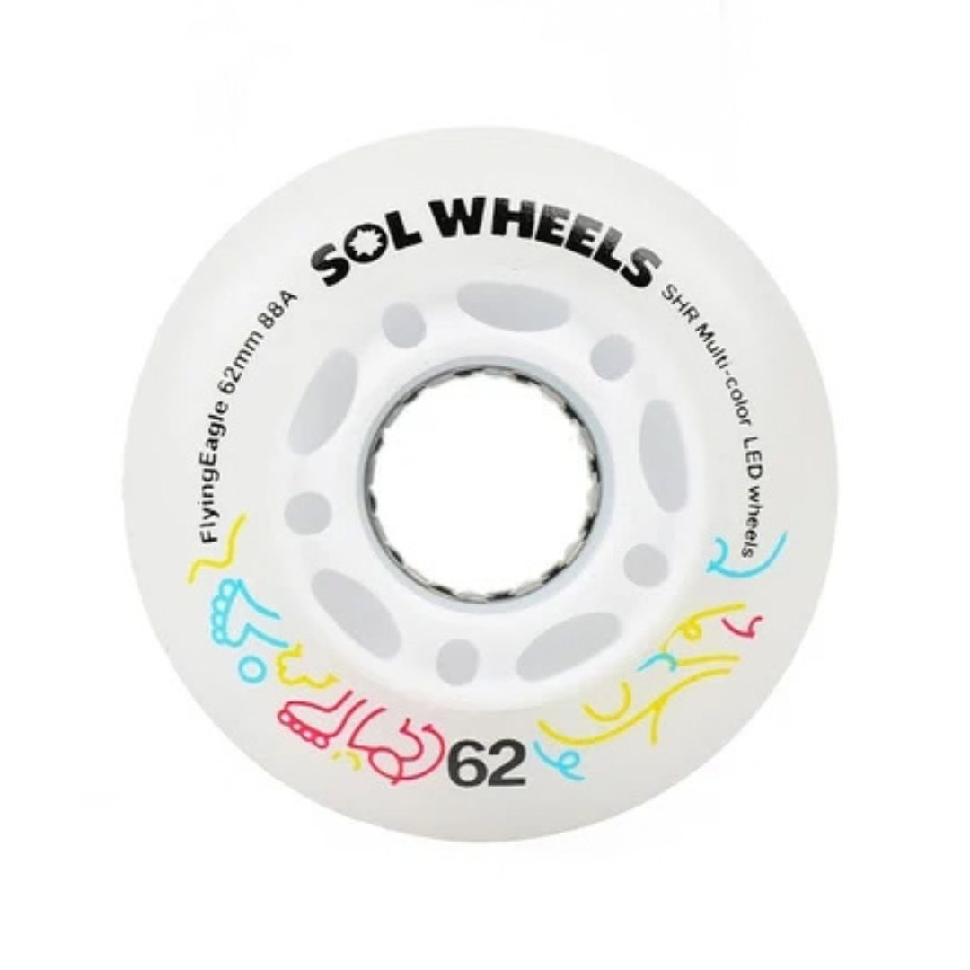 Flying Eagle SOL Light Up Inline Wheels Multicolour Rainbow  LED 62mm  Inline Skate Wheels 88a - Lucky Skates