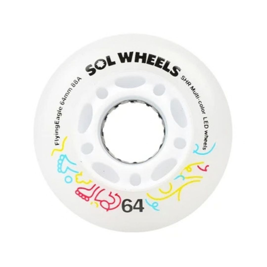 Flying Eagle SOL Light Up Inline Wheels Multicolour Rainbow  LED 64mm  Inline Skate Wheels 88a - Lucky Skates