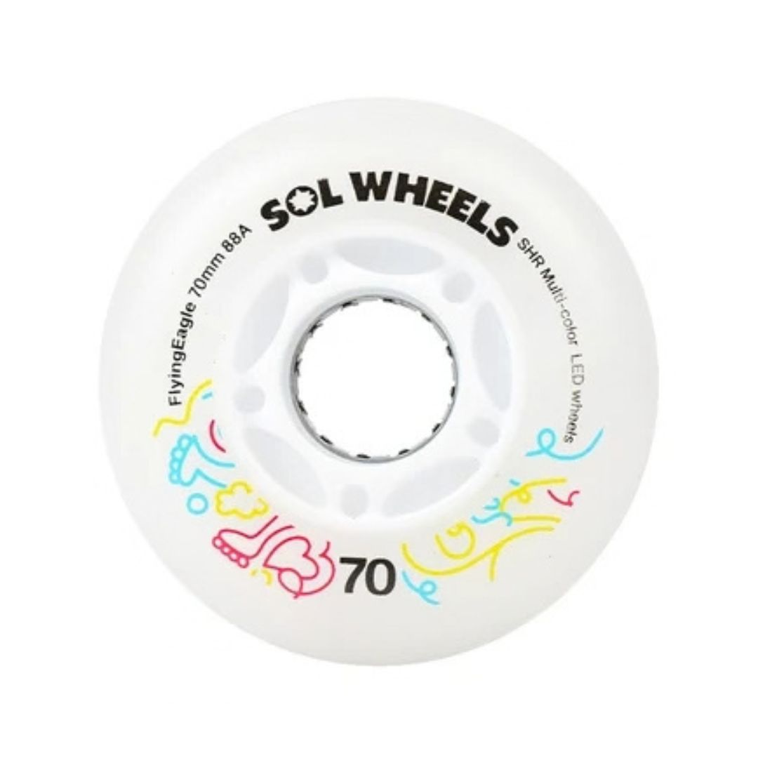 Flying Eagle SOL Light Up Inline Wheels Multicolour Rainbow  LED 70mm Inline Skate Wheels 88a - Lucky Skates