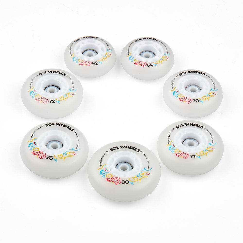 Flying Eagle SOL Light Up Inline Wheels Multicolour Rainbow  LED 72mm  Inline Skate Wheels 88a 8 Pack - Lucky Skates