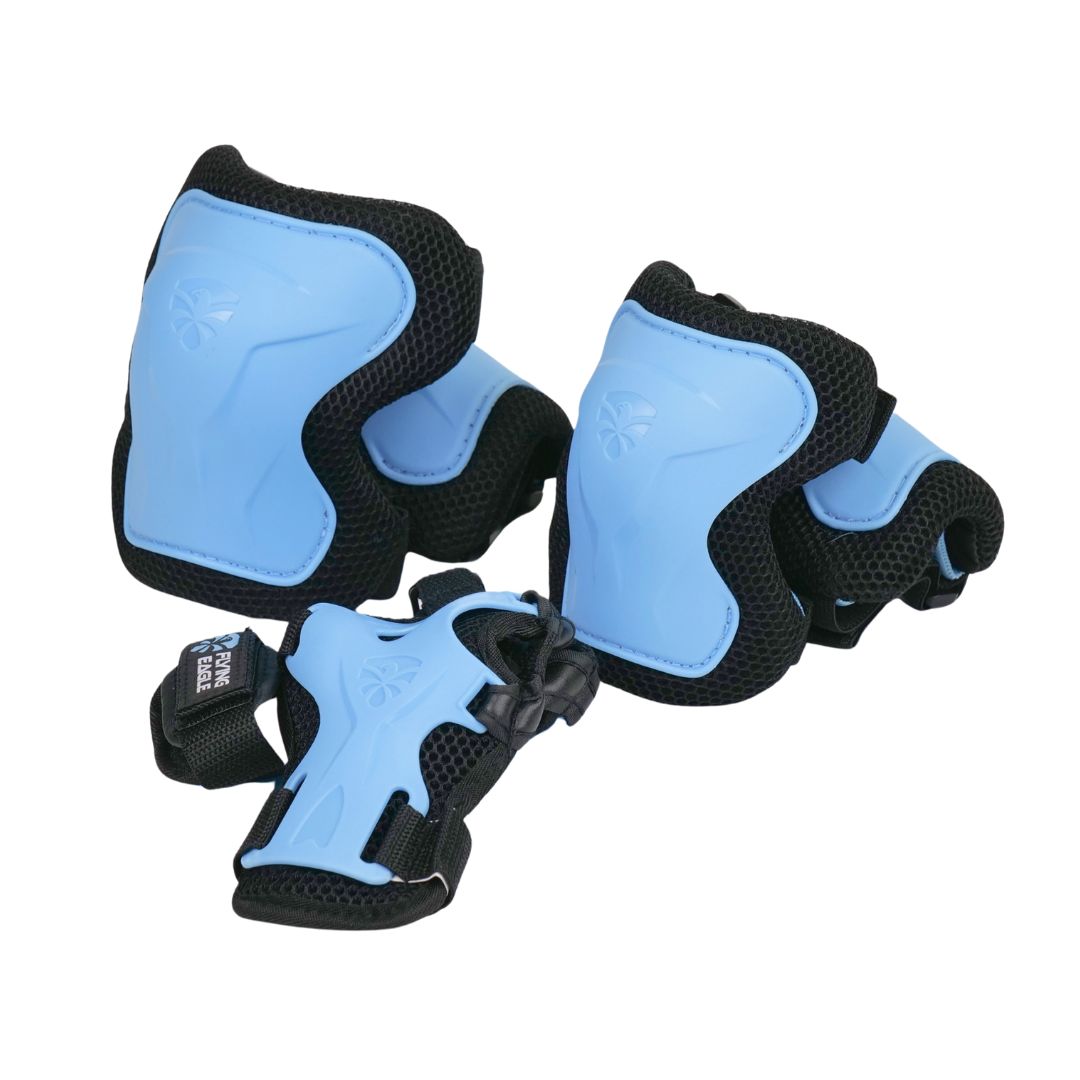 Flying Eagle V7 Junior Pad Set Light Blue Knee Pads, Elbow Pads, Wrist Guards - Lucky Skates 
