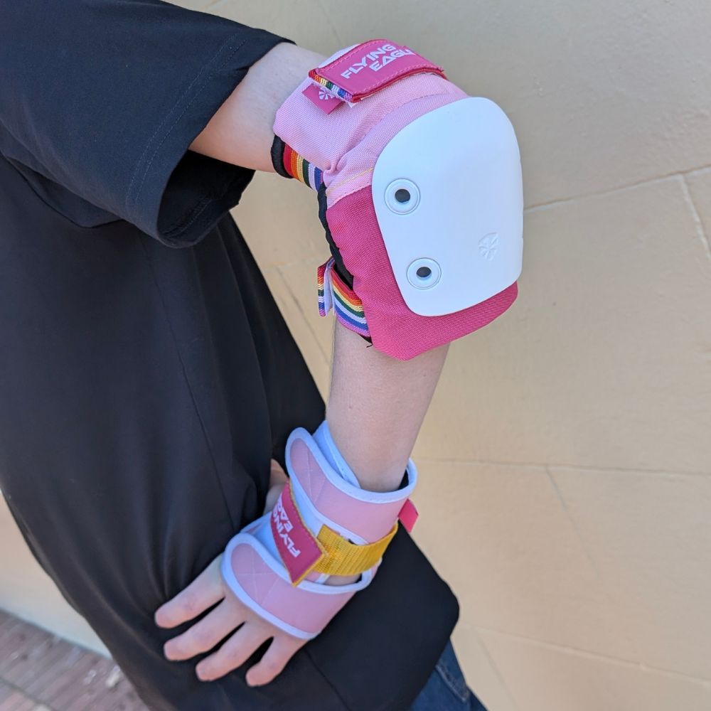 Flying Eagle Pink rainbow protective Padding Set  elbow pads and wrist guards - Lucky Skates 