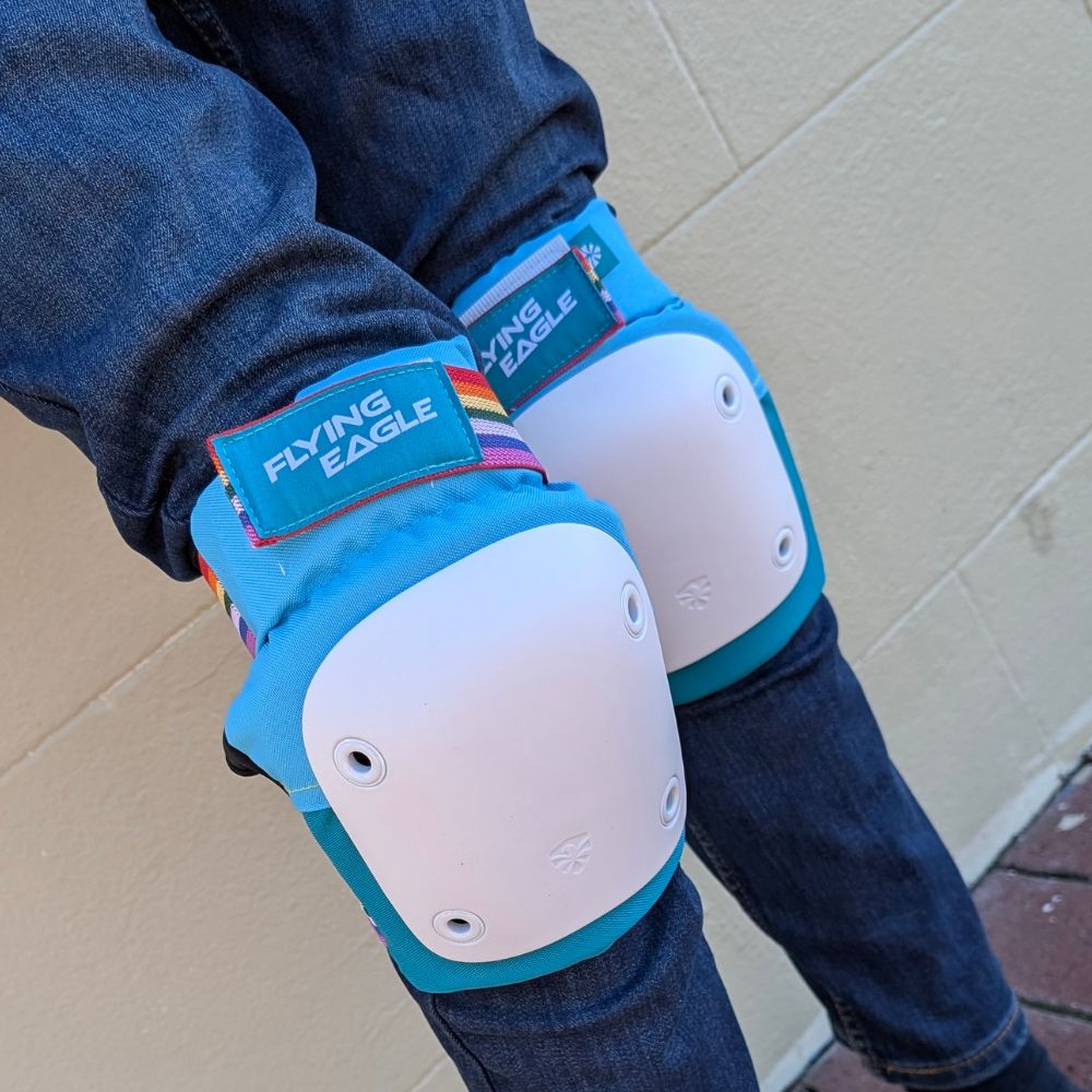 Flying Eagle Teal Aqua Rainbow Skate Padding Set, Knee Pads - Lucky Skates  