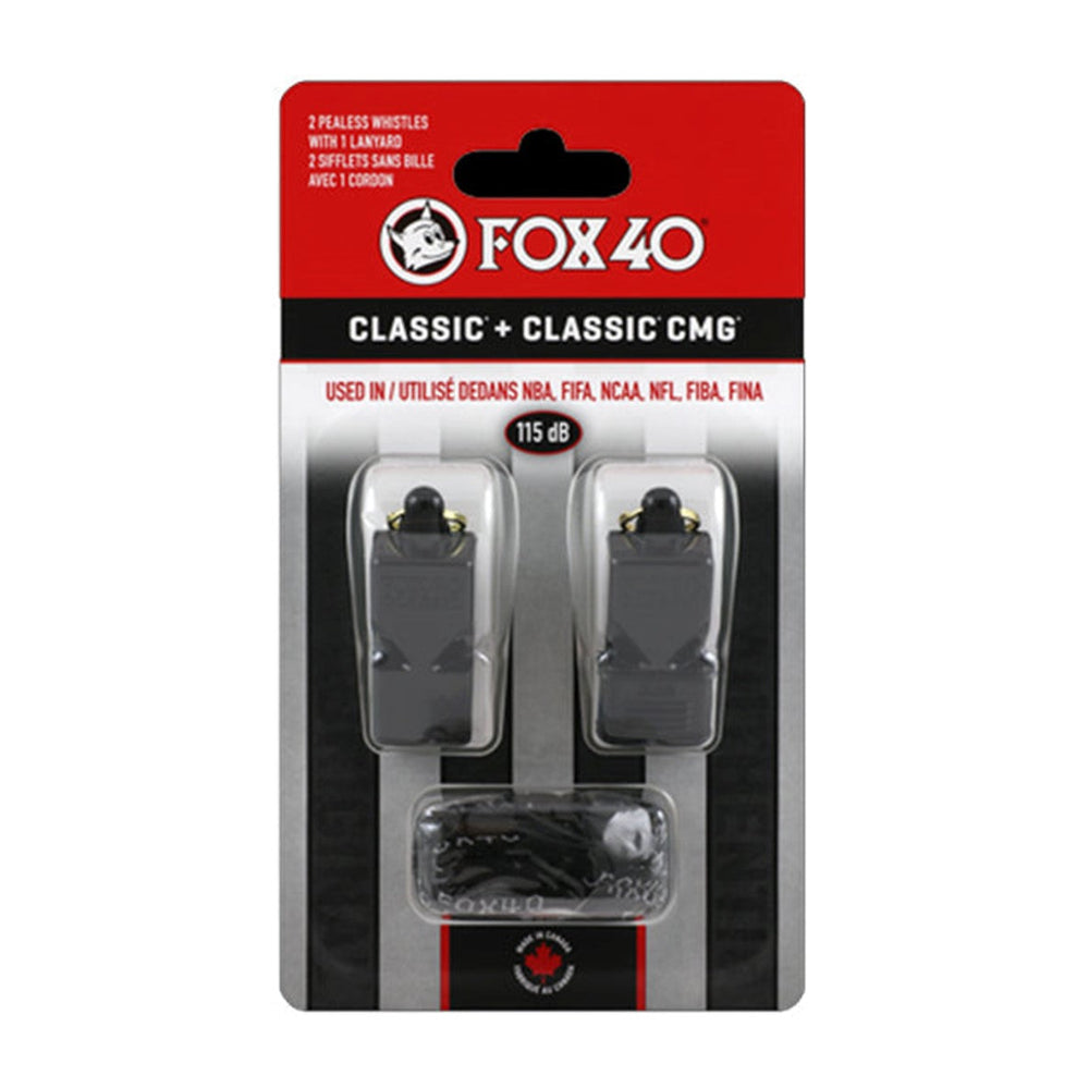 Fox 40 Classic CMG + Classic Whistle 2-pack With Lanyard Black - Lucky Skates