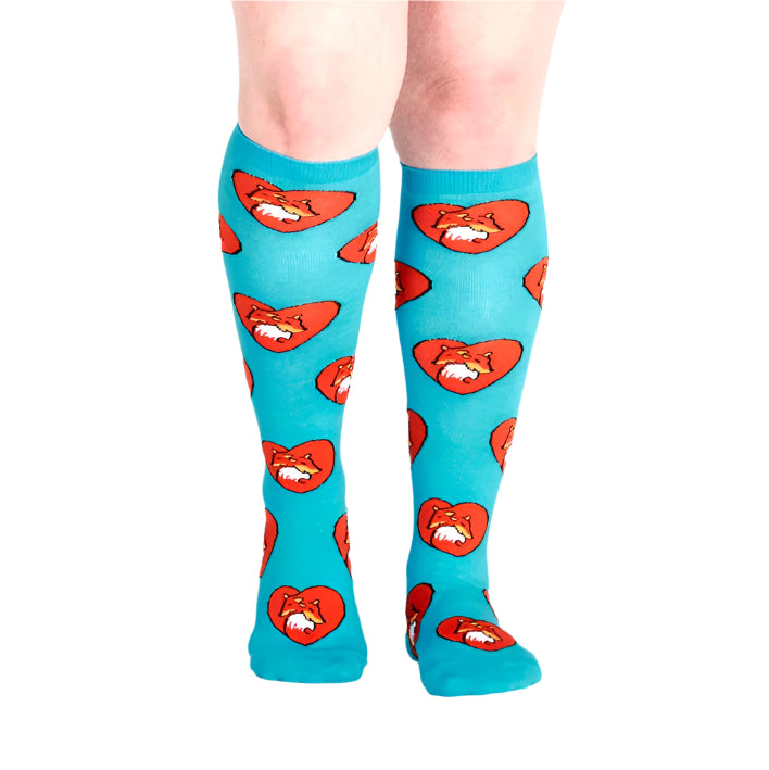 Fox Love Long Knee High Socks Teal - Lucky Skates  