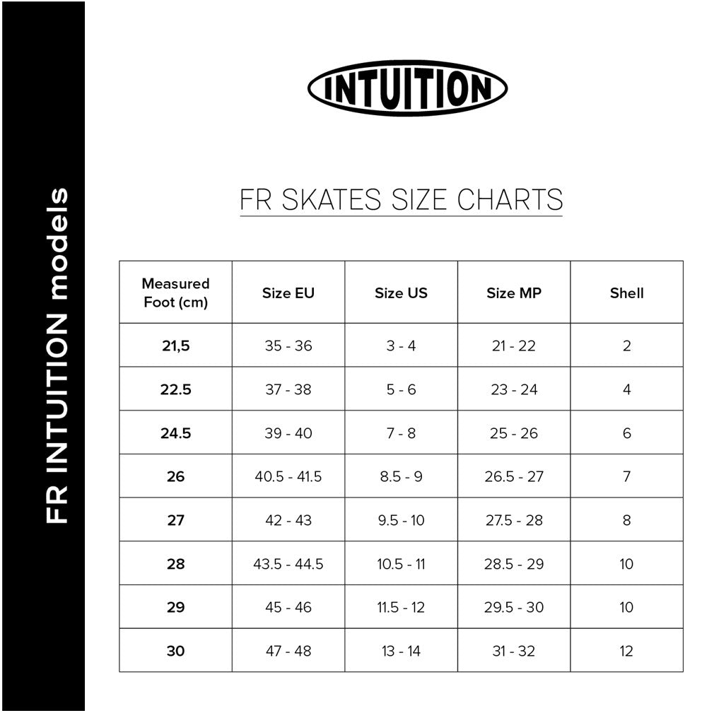 FR FR1 Deluxe Intuition 80 Black/White Inline Skates Size Chart - Lucky Skates