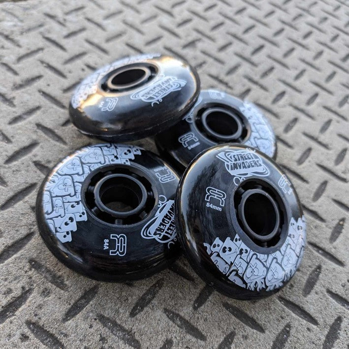 FR Street Invaders Black Inline Wheels 84mm 84A - 4 Pack - Lucky Skates