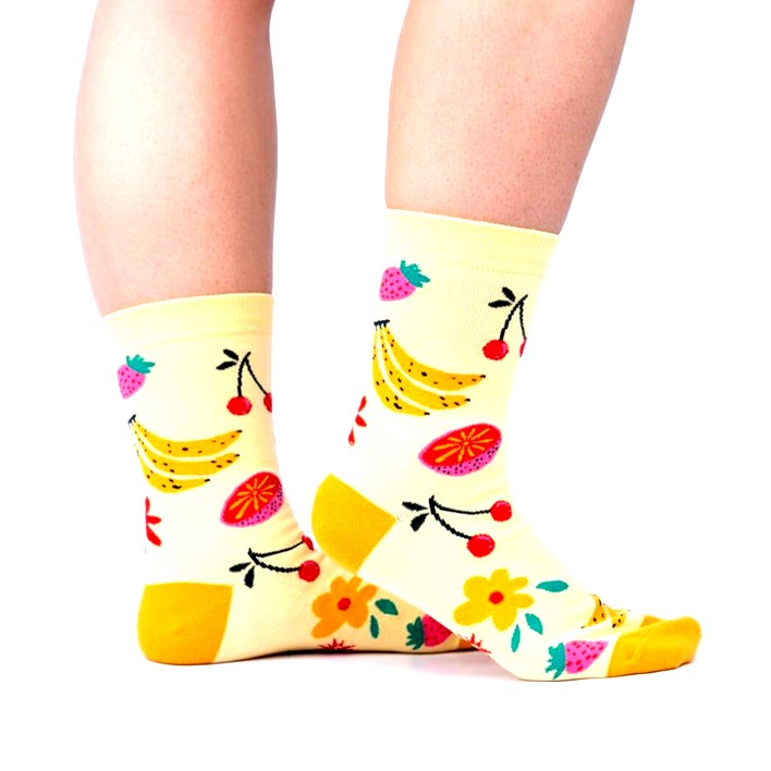 Sock It To Me Fruity Bloom Womens Crew Socks Yellow - Lucky Skates