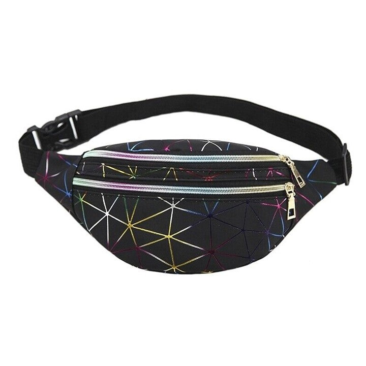 Geometric Triple Zip Fanny Pack Bum Bag - Lucky Skates