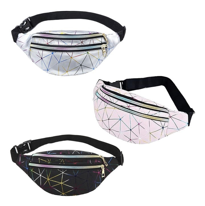 Geometric Triple Zip Fanny Pack Bum Bag - Lucky Skates