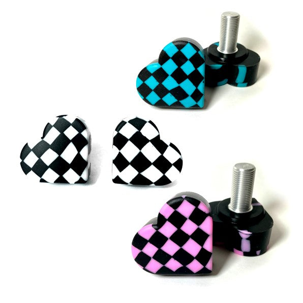 Grindstone Heartstopper Roller Skate Toe Stops Checkerz Love Heart Checkered Pink, Teal, White - Lucky Skates