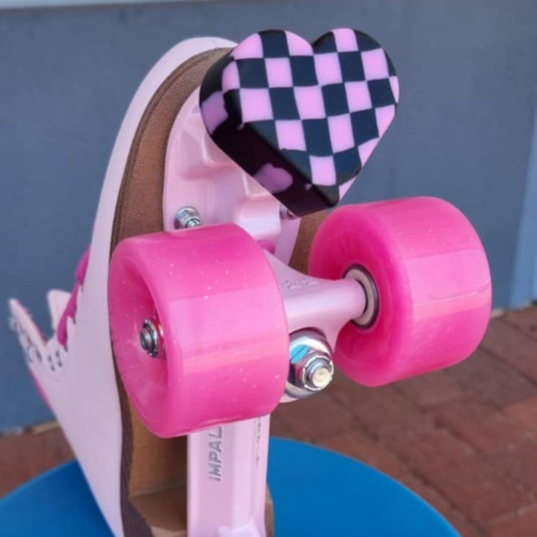 Grindstone Heartstopper Roller Skate Toe Stops Checkerz Love Heart Checkered Pink - Lucky Skates