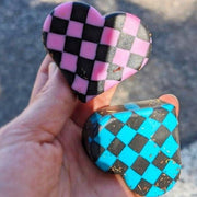 Grindstone Heartstopper Roller Skate Toe Stops Checkerz Love Heart Checkered Teal, Pink - Lucky Skates