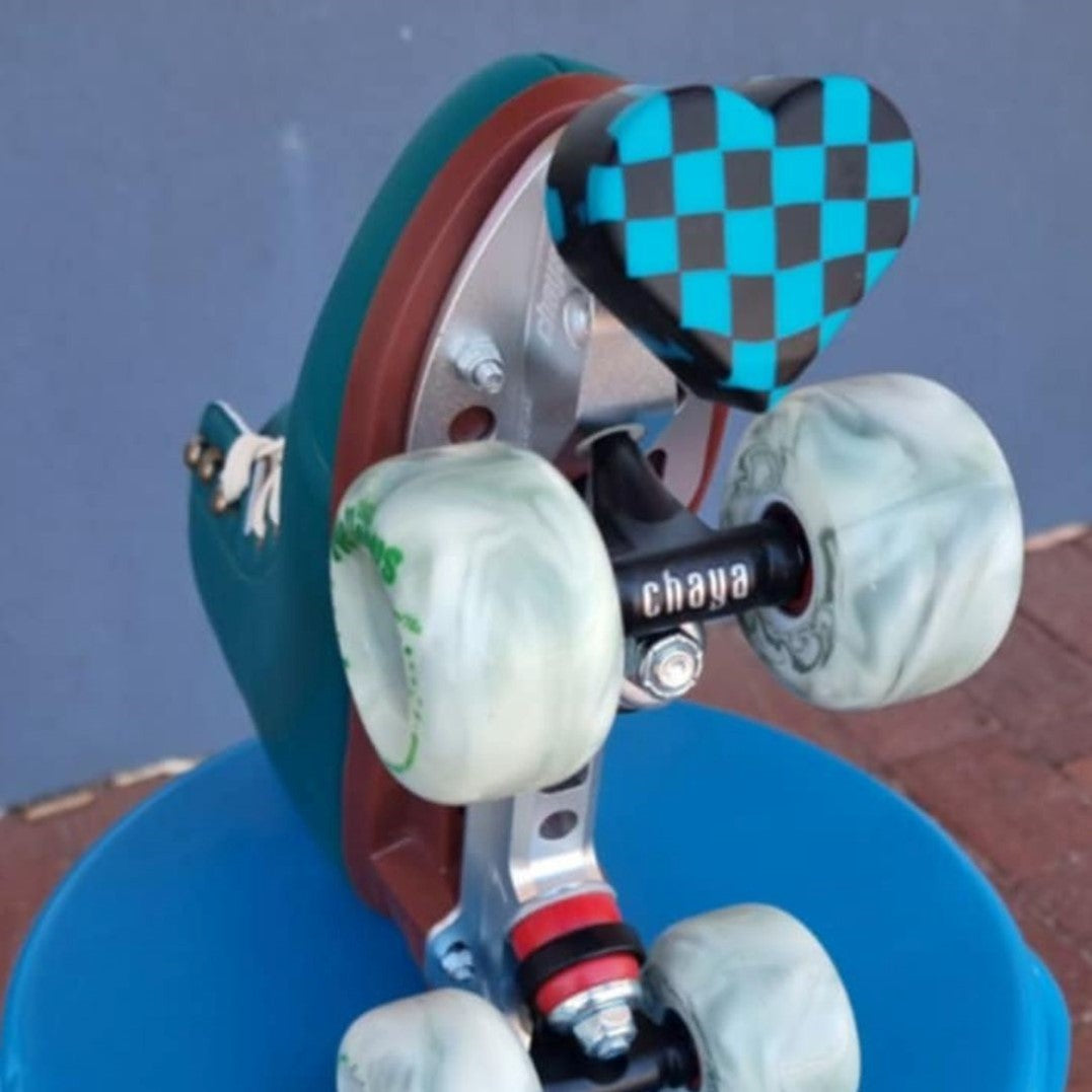 Grindstone Heartstopper Roller Skate Toe Stops Checkerz Love Heart Checkered Teal Aqua - Lucky Skates