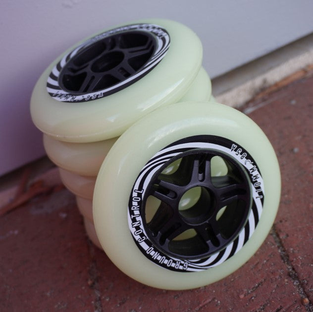 Ground Control Glow In The Dark Inline Skate Wheel 110mm White/Green - 6 Pack - Lucky Skates