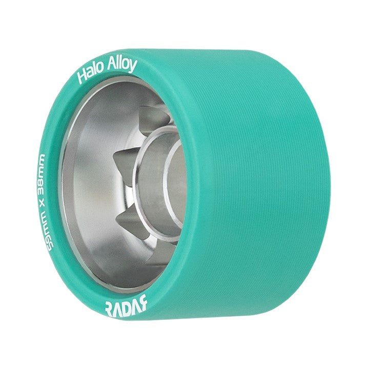 teal roller skate wheel with alloy hub 