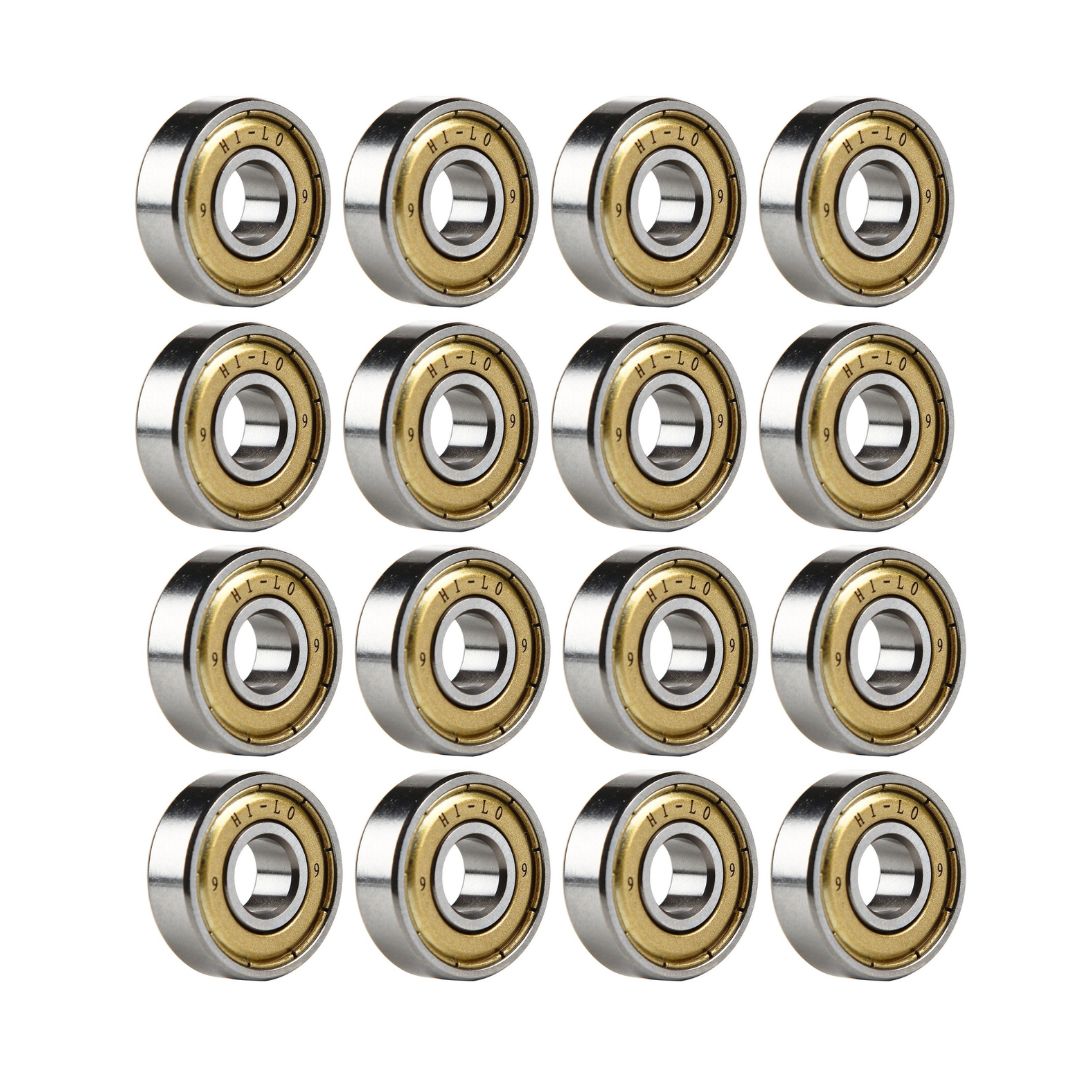 Bauer Hi-Lo ABEC 9 Skate Bearing Gold 16 Pack Plus 6mm 8mm Spacer Kit - Lucky Skates 