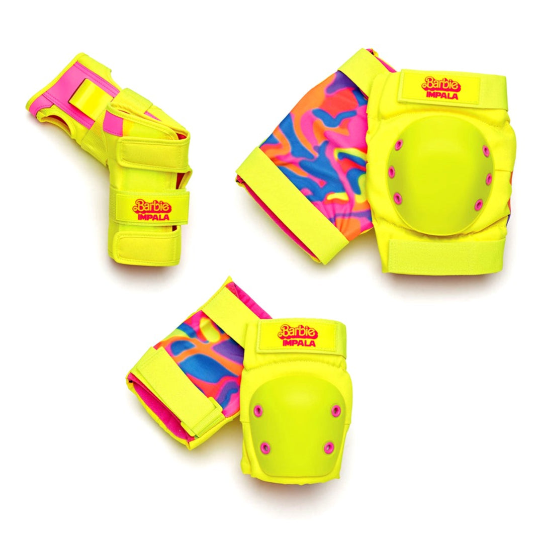 Impala Adult Pad Set Barbie Bright Neon Yellow - Knee Pads / Elbow Pads / Wrist Guards - Lucky Skates
