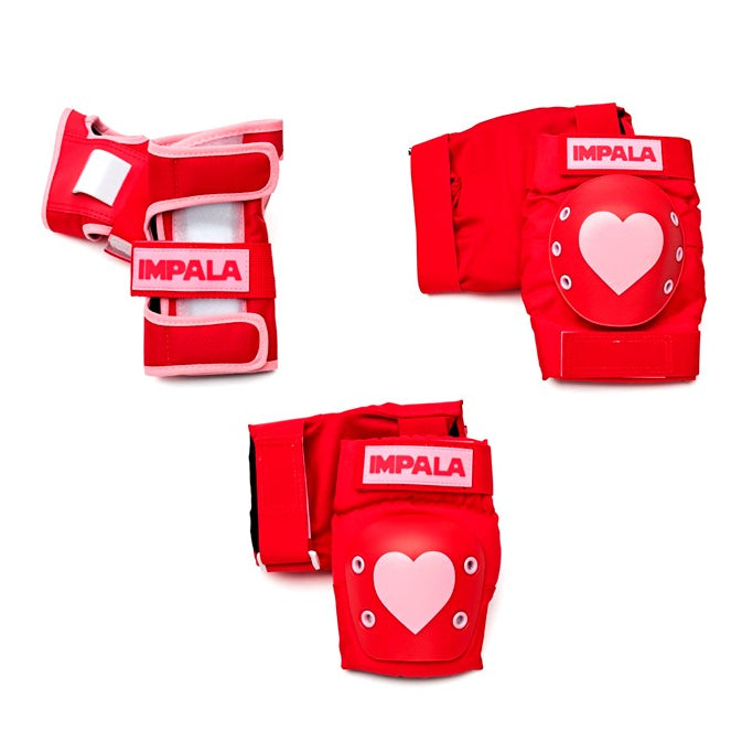 Impala Adult Pad Set Red Hearts - Knee Pads / Elbow Pads / Wrist Guards - Lucky Skates
