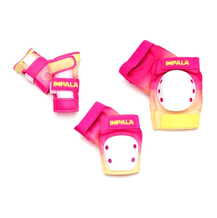 Impala Adult Pad Set Tropicana Pink Yellow Ombre Knee Pads / Elbow Pads / Wrist Guards - Lucky Skates