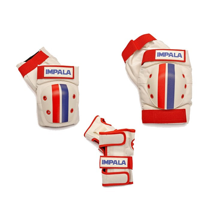 Impala Adult Pad Set Vintage Stripe Red Blue Cream - Knee Pads / Elbow Pads / Wrist Guards - Lucky Skates