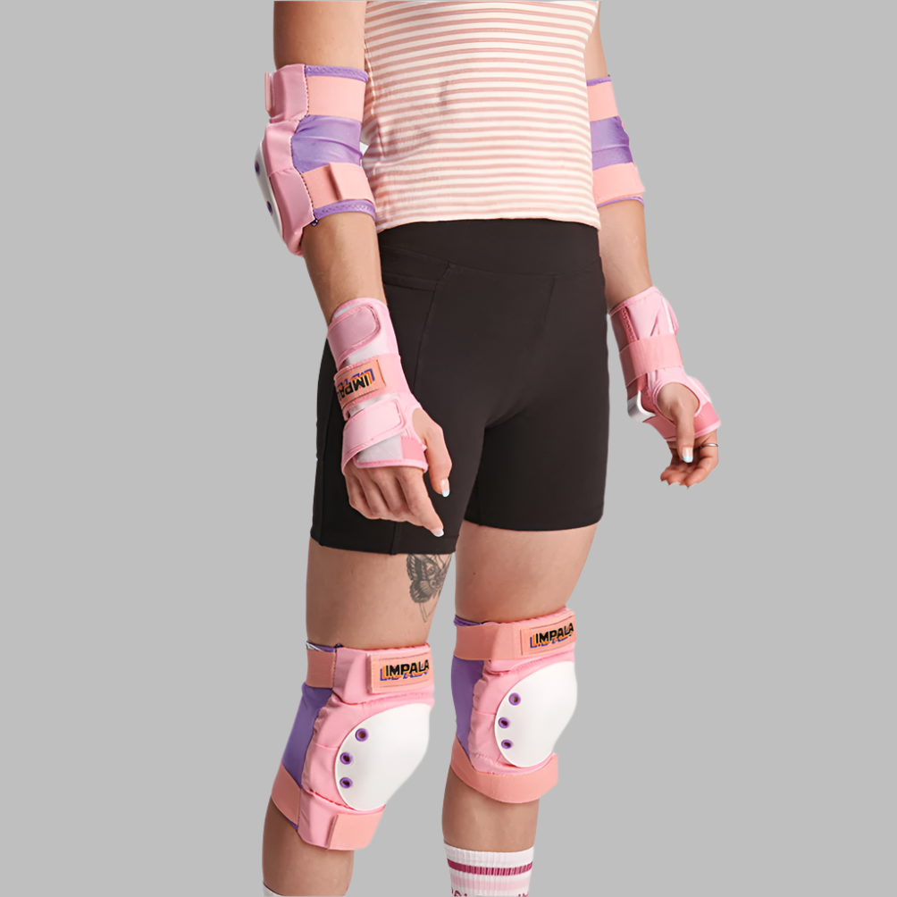 Impala Pad Set Pink Purple Knee Pads Elbow Pads Wrist Guards - Lucky Skates