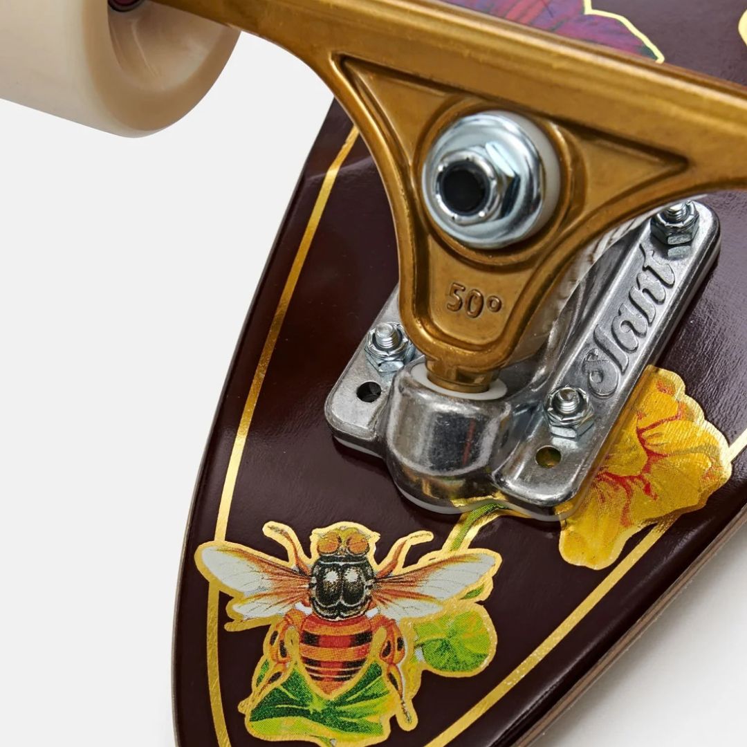 Impala Cruiser Longboard Skateboard Burger Babie design, gold, flower desk, gold trucks - Lucky Skates 
