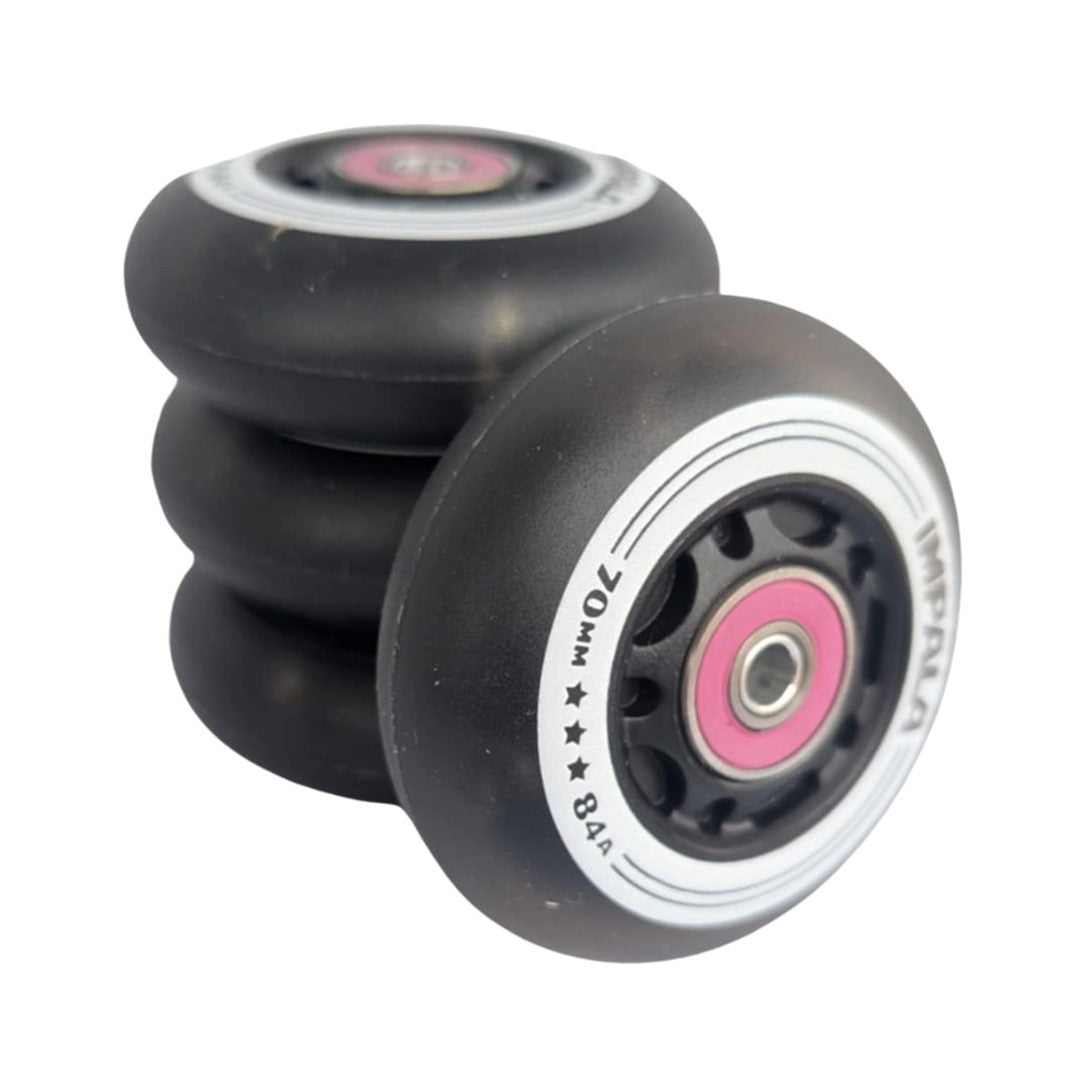 Impala Light Up Black LED Inline Wheels with Bearings 70mm 84a 4 Pack - Lucky Skates