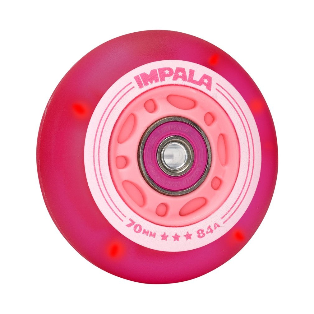 Impala Light Up Pink/Red LED Inline Wheels with Bearings 70mm 84a - Lucky Skates