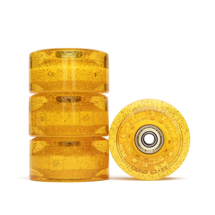 Impala Light Up Gold Yellow Glitter LED Roller Skates Wheels With Bearings 4 Pack 82a 62mm - Lucky Skates