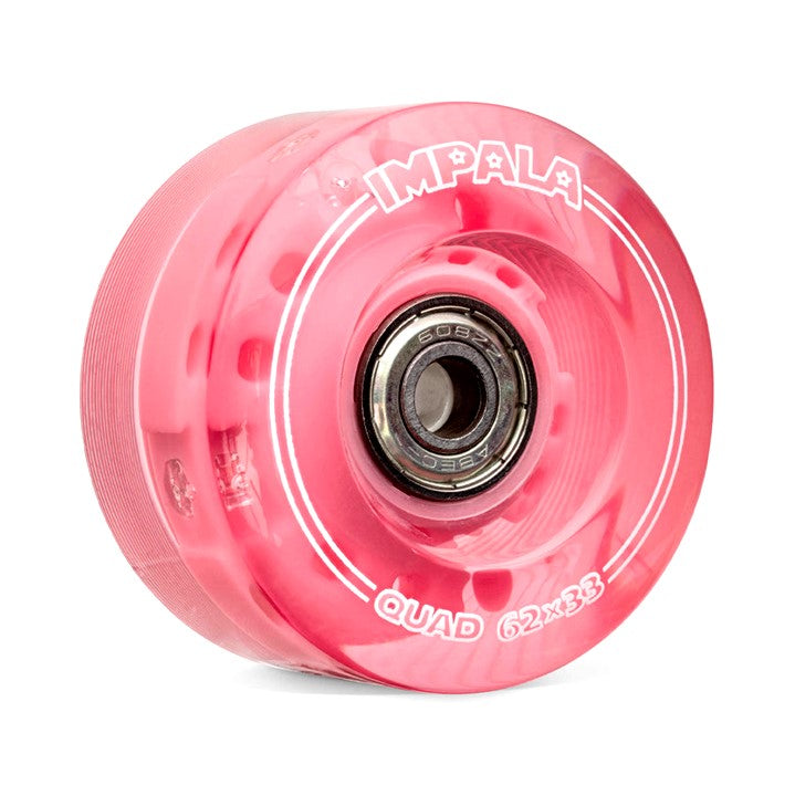 Impala Red Pink Light Up LED Roller Skate Wheels With Bearings 62mm x 33mm 82a - Lucky Skates