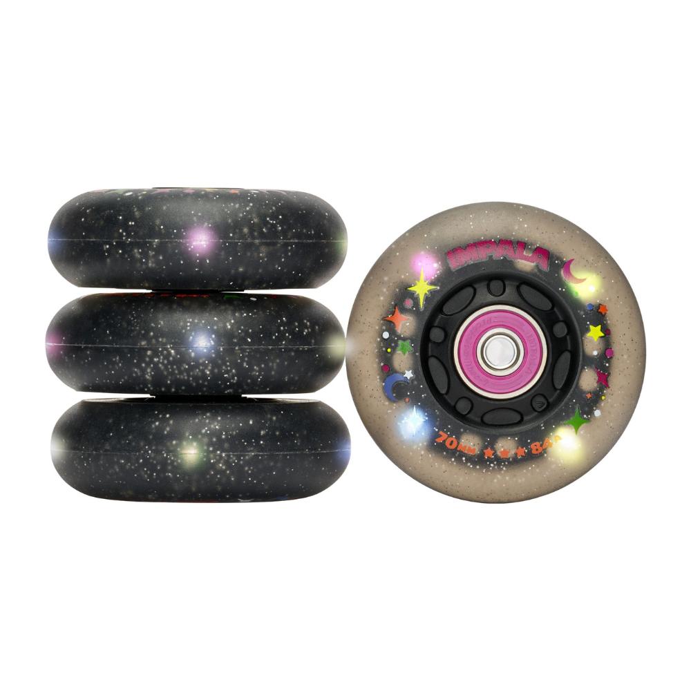 Impala Light Up Black Twinkle LED Inline Wheels with Bearings 70mm 84A 4 Pack - Lucky Skates