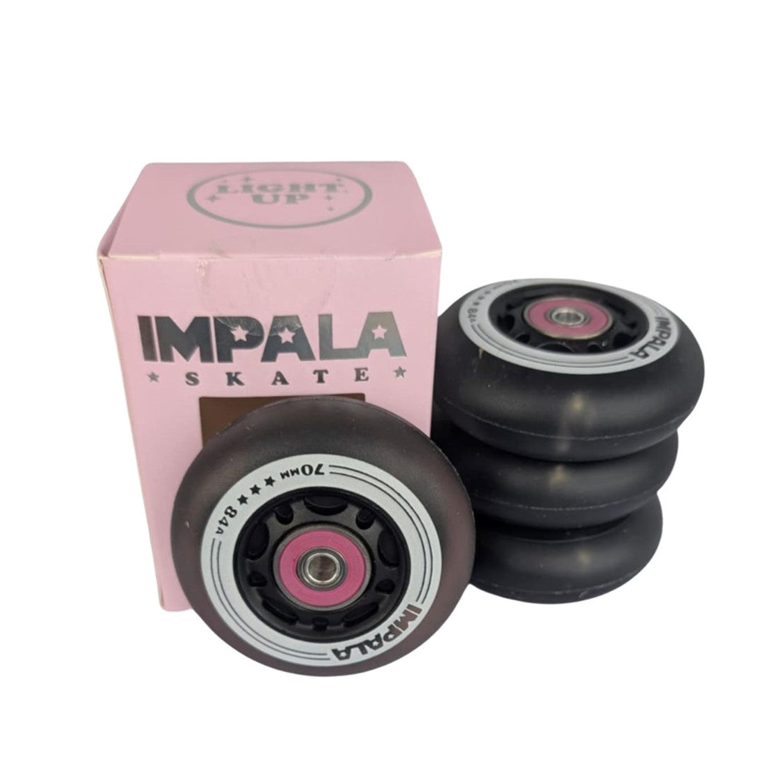 Impala Light Up Black LED Inline Wheels with Bearings 70mm 84A - 4 Pack - Lucky Skates