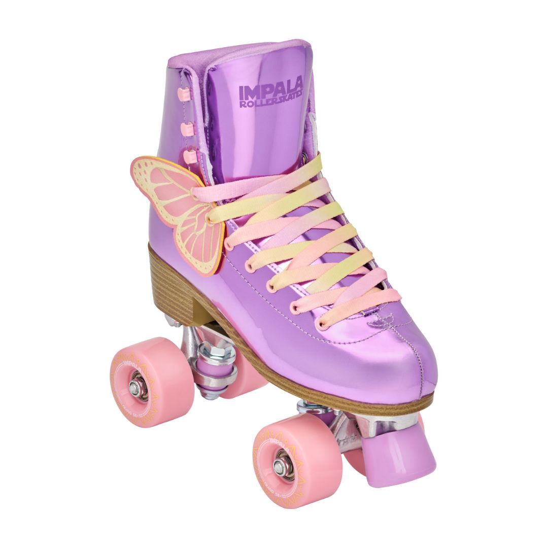 Impala Lavender Flutter Roller Skates Pink Purple Metallic Butterfly Wings - Lucky Skates 