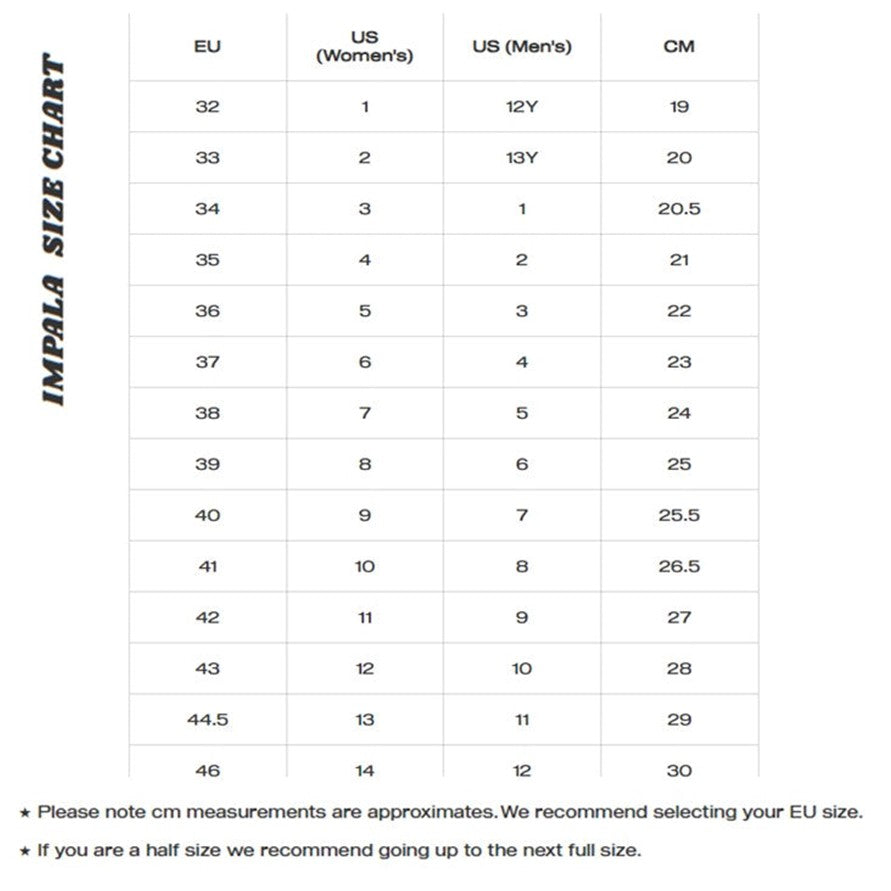 Impala Skates Size Chart - Lucky Skates 