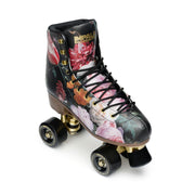 Impala Vintage Floral High Top Retro Roller Skates Gold Black Maroon Flowers - Lucky Skates 