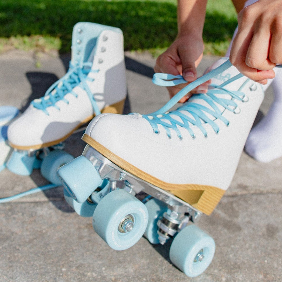 White Blue Ice Impala Quad Roller Skates - Lucky Skates