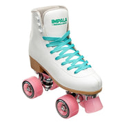 Impala White High Top Retro Roller Skates Teal Laces, Pink 82a Wheels - Lucky Skates