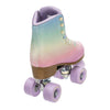 pastel fade ombre retro high top roller skates, lavender outdoor 82a wheels, lavender toe stop, rainbow laces