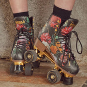 Impala Vintage Floral High Top Retro Roller Skates Gold Black Maroon Flowers - Lucky Skates 
