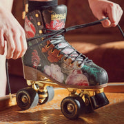 Impala Vintage Floral High Top Retro Roller Skates Gold Black Maroon Flowers - Lucky Skates 