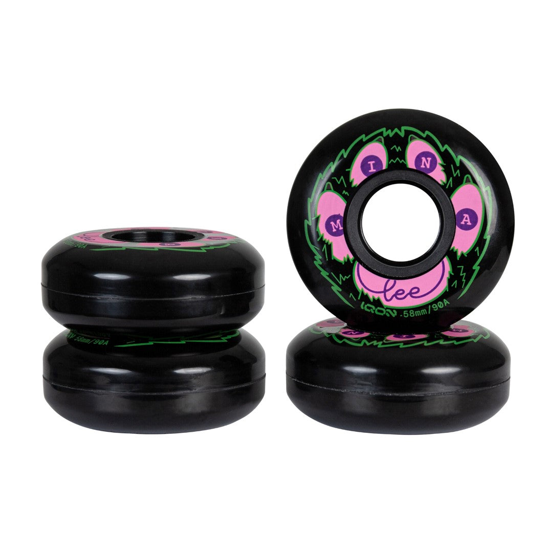 IQON Mina Lee Aggressive Inline Wheels 58mm 90A 4 Pack Black Pink - Lucky Skates