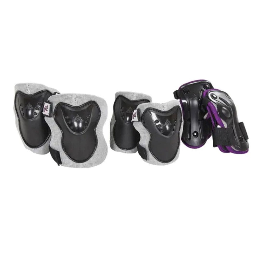 k2 Kids Junior Protective Padding Set Knee Pads, Wrist Guards, Elboe Pads Grey Purple - Lucky Skates 