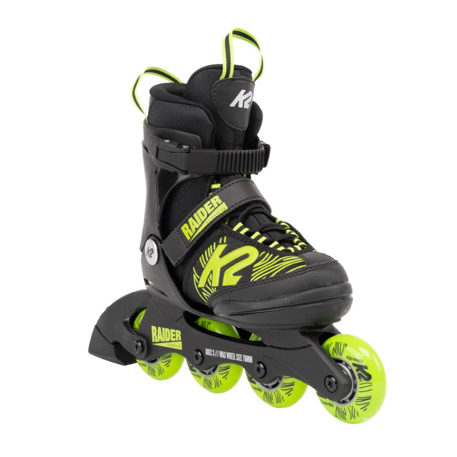 Kids Adjustable K2 Raider Black/Lime Inline Skates - Lucky Skates
