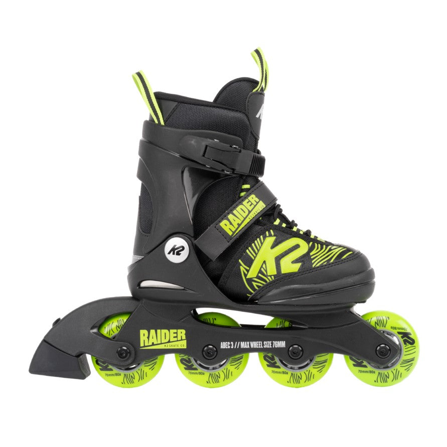 Kids Adjustable K2 Raider Black/Lime Inline Skates *Last Pair* US 11J-2 - Lucky Skates