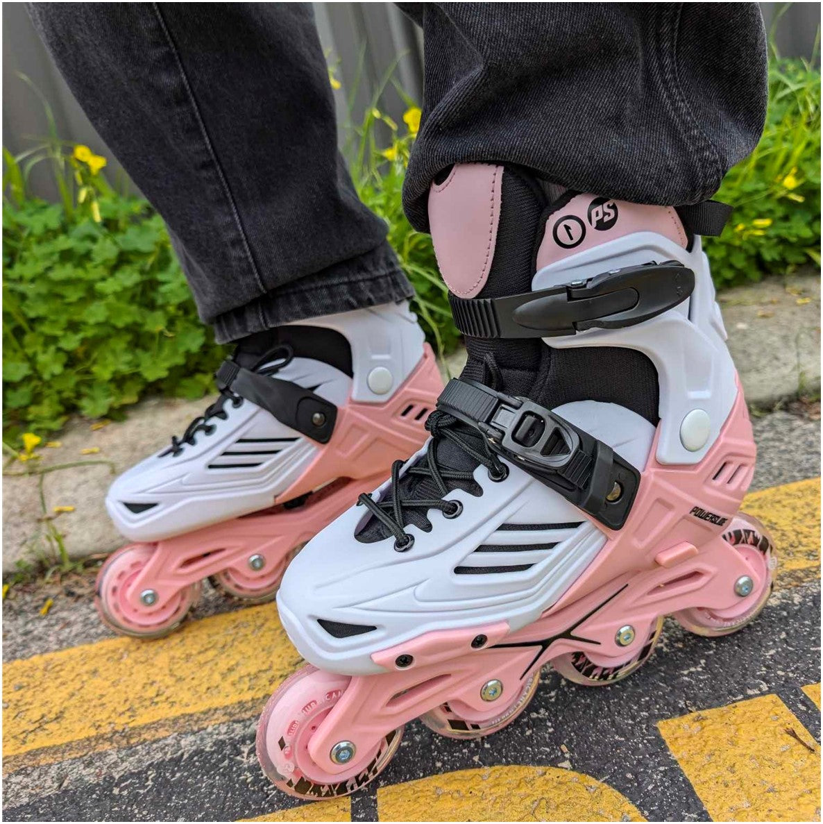 Powerslide Khaan Junior Kids Adjustable LTD Inline Skates White/Pink - Lucky Skates 