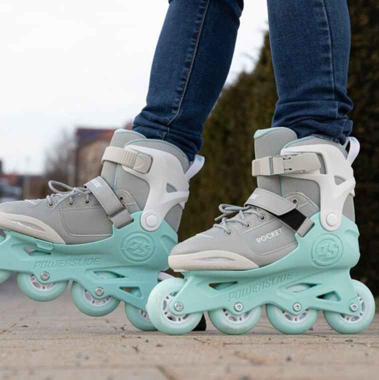 Kids Adjustable Powerslide Rocket Aqua Grey Inline Skates - Lucky Skates